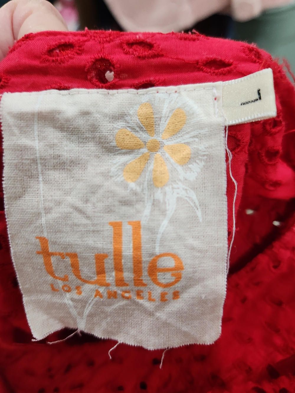 Tulle Bright Red Eyelet Button-Front Jacket - Picture 6 of 7